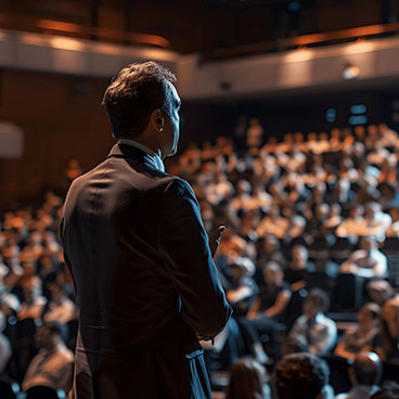 Man on a stage in front of an audience