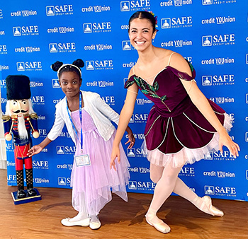 Little Rose Shatara poses with Sacramento Ballet Dancer Second Company Abby Burnette