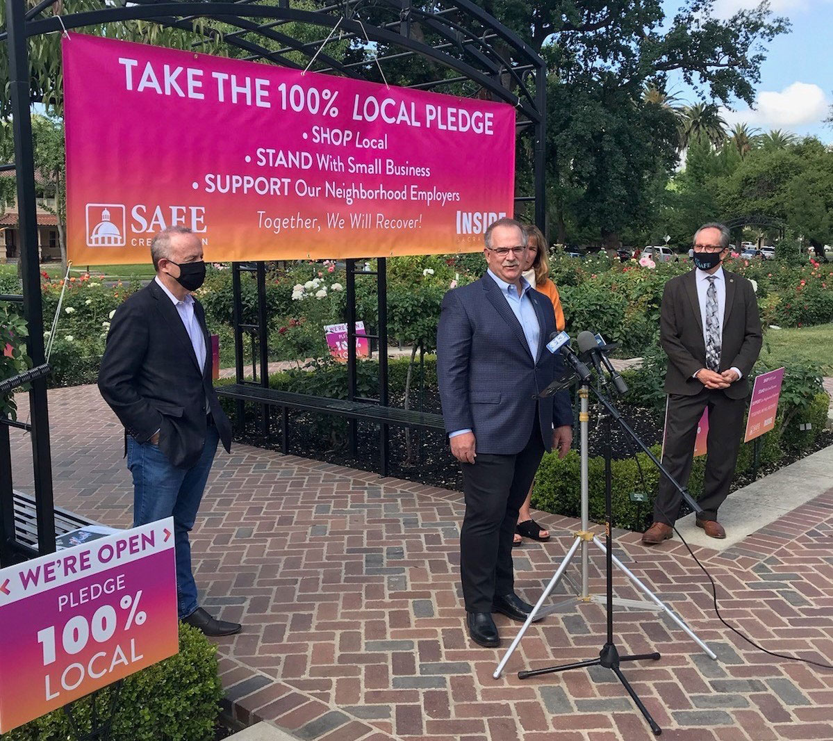 Sacramento Mayor Darrell Steinberg, SAFE CU President and CEO Dave-Roughton, and Sacramento Vice Mayor Jeff Harris 